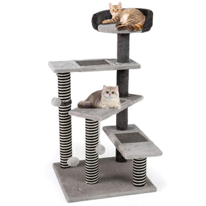93 CM Tall Cat Tree Kitten Tower with Sisal and Jute Scratching Posts-Gray view 4