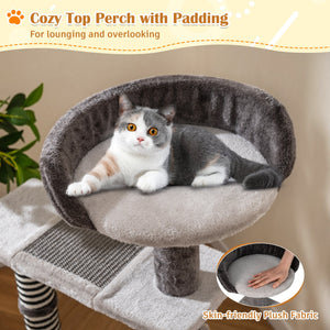 93 CM Tall Cat Tree Kitten Tower with Sisal and Jute Scratching Posts-Gray view 6