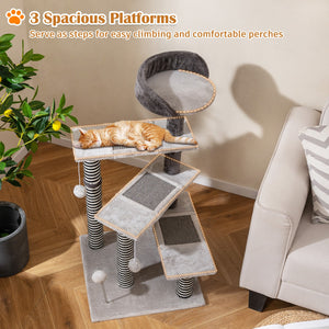 93 CM Tall Cat Tree Kitten Tower with Sisal and Jute Scratching Posts-Gray view 7