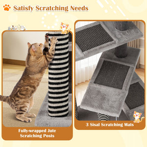 93 CM Tall Cat Tree Kitten Tower with Sisal and Jute Scratching Posts-Gray view 8