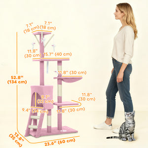 53" Cat Tree Tower, Kitten Activity Centre with Scratching Posts, Condo, Perches, Ladder, Hammock – view 37