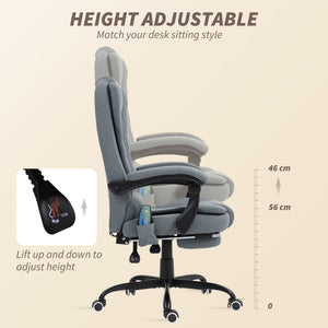 7-Point Vibrating Massage Chair, Reclining Office Chair with Footrest, Reclining Back, Adjustable Height, Grey