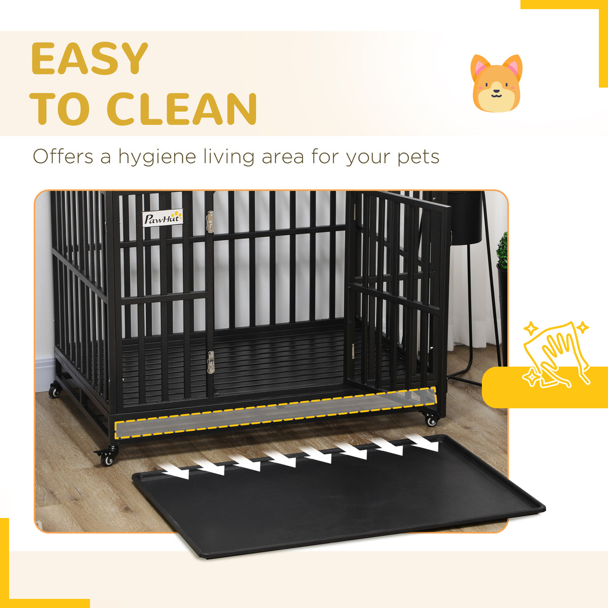 41" Heavy Duty Steel Dog Crate Kennel Pet Cage with Wheels for Convenient Access Anti-Pinching Floor, Black – view 13