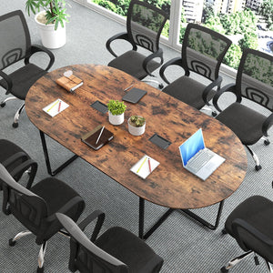 95 Inches Oval Conference Industrial Executive Table with Dual Cable Holes-Rustic Brown view 3