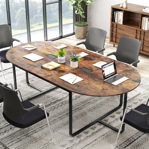 95 Inches Oval Conference Industrial Executive Table with Dual Cable Holes-Rustic Brown view 6