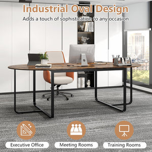 95 Inches Oval Conference Industrial Executive Table with Dual Cable Holes-Rustic Brown view 9
