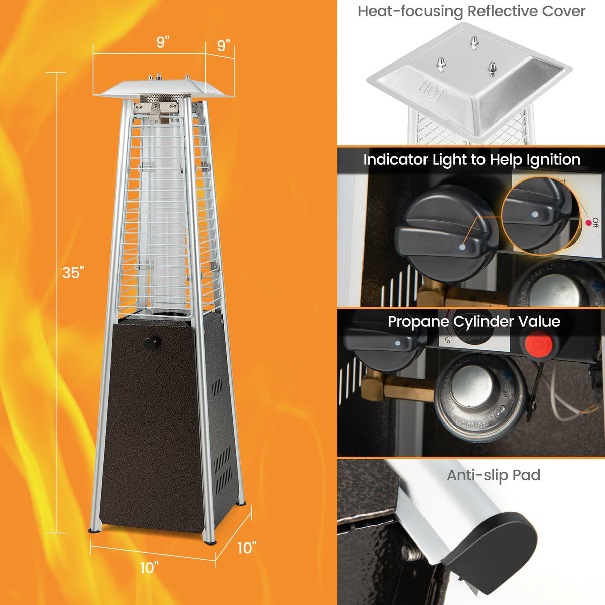 9500 BTU Portable Steel Tabletop Patio Heater with Glass Tube view 5