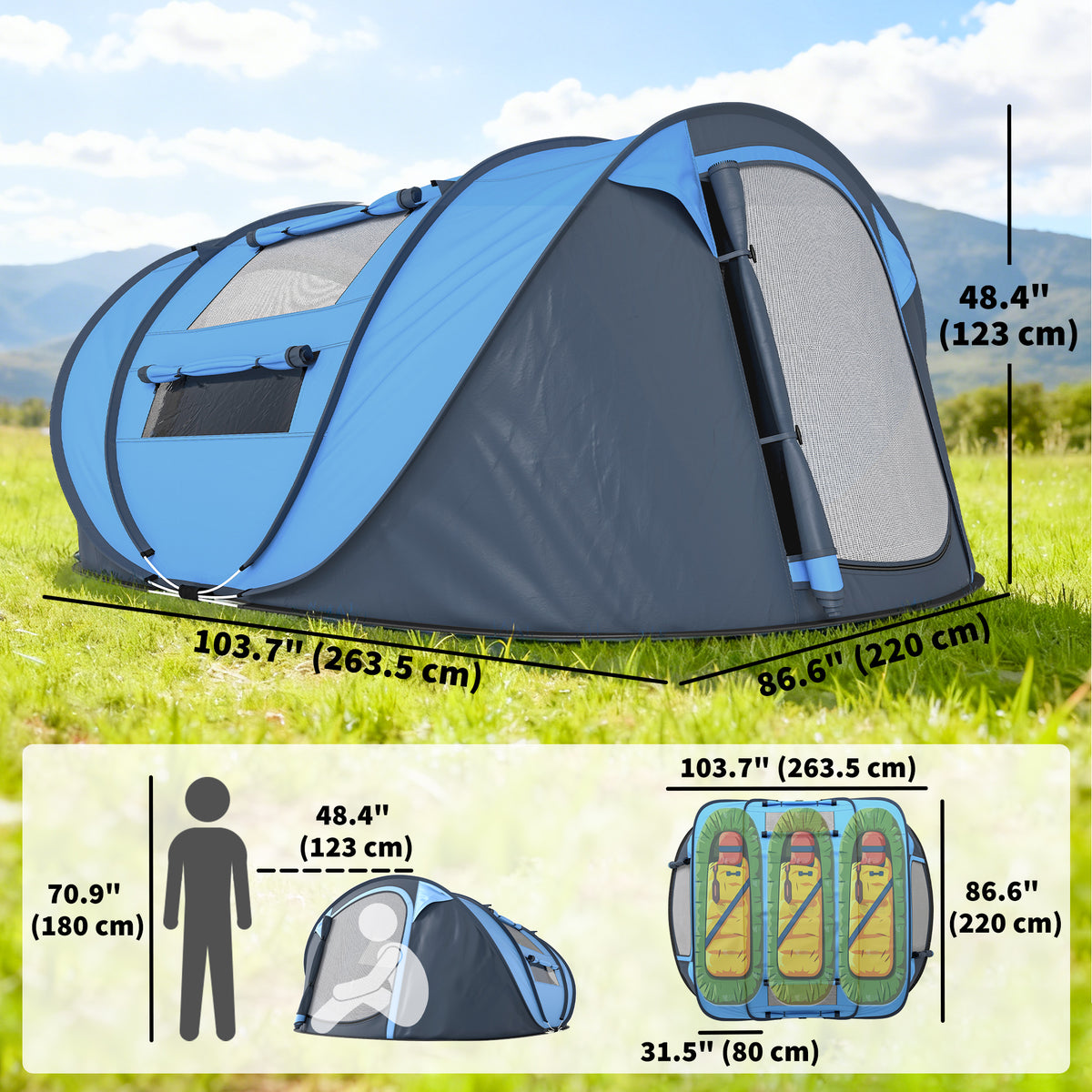 4 Person Camping Tent, Easy Pop Up Tent with Doors, Windows and Carry Bag, Automatic Setup Tent for Hiking – view 2