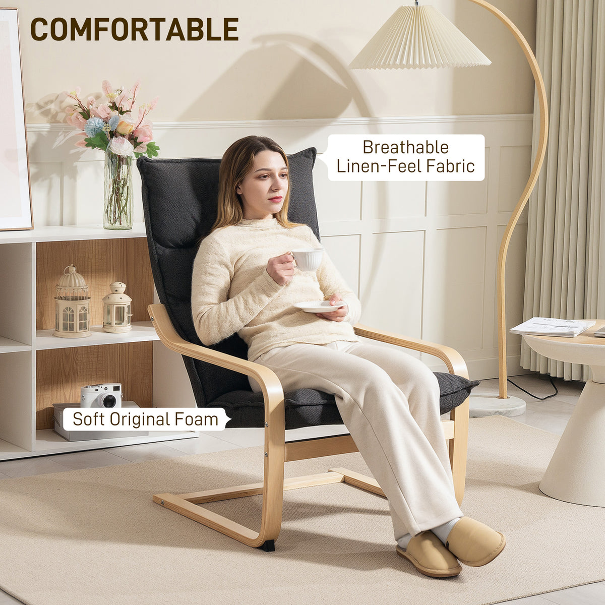Modern Armchair, Upholstered Accent Chair with Curved Leg and Arm, Leisure Lounge Chair for Living Room – view 4