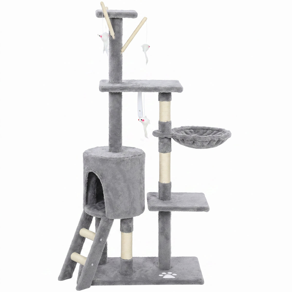 53" Cat Tree Tower, Kitten Activity Centre with Scratching Posts, Condo, Perches, Ladder, Hammock – view 29