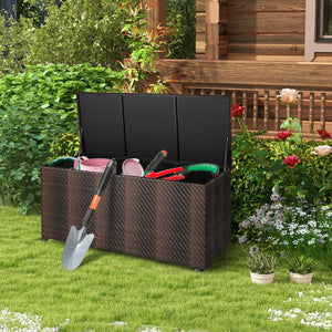 96 Gallon PE Wicker Outdoor Storage Box with 4 Wheels-Brown view 5
