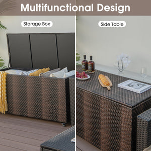 96 Gallon PE Wicker Outdoor Storage Box with 4 Wheels-Brown view 6