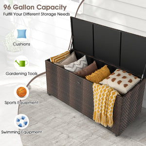 96 Gallon PE Wicker Outdoor Storage Box with 4 Wheels-Brown view 7