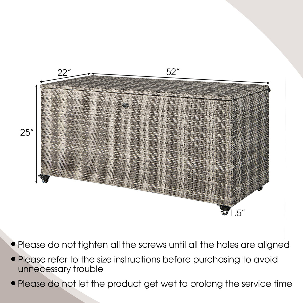 96 Gallon PE Wicker Outdoor Storage Box with 4 Wheels-Gray view 4