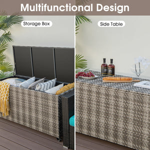 96 Gallon PE Wicker Outdoor Storage Box with 4 Wheels-Gray view 6