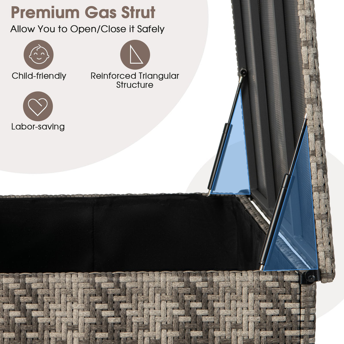 96 Gallon PE Wicker Outdoor Storage Box with 4 Wheels-Gray view 8