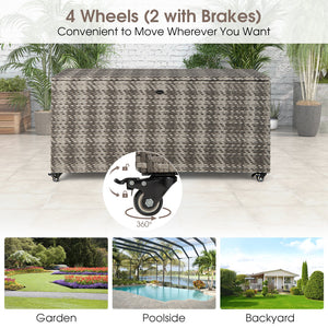 96 Gallon PE Wicker Outdoor Storage Box with 4 Wheels-Gray view 9
