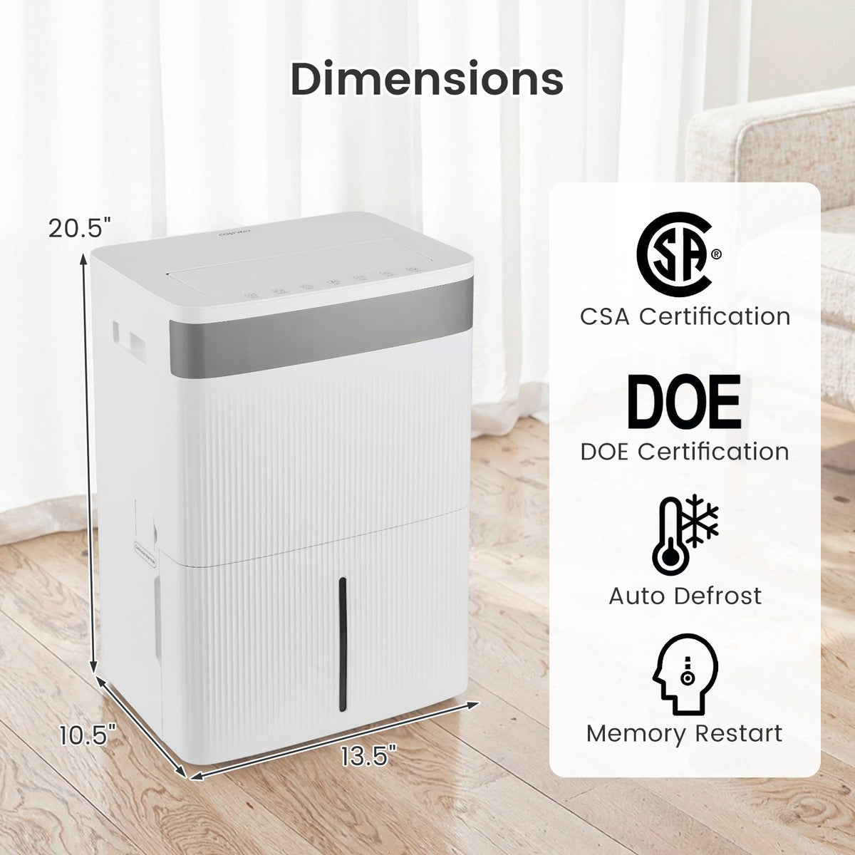 96 Pints Dehumidifier with 24H Timer and 3-Color Indicator-White view 3