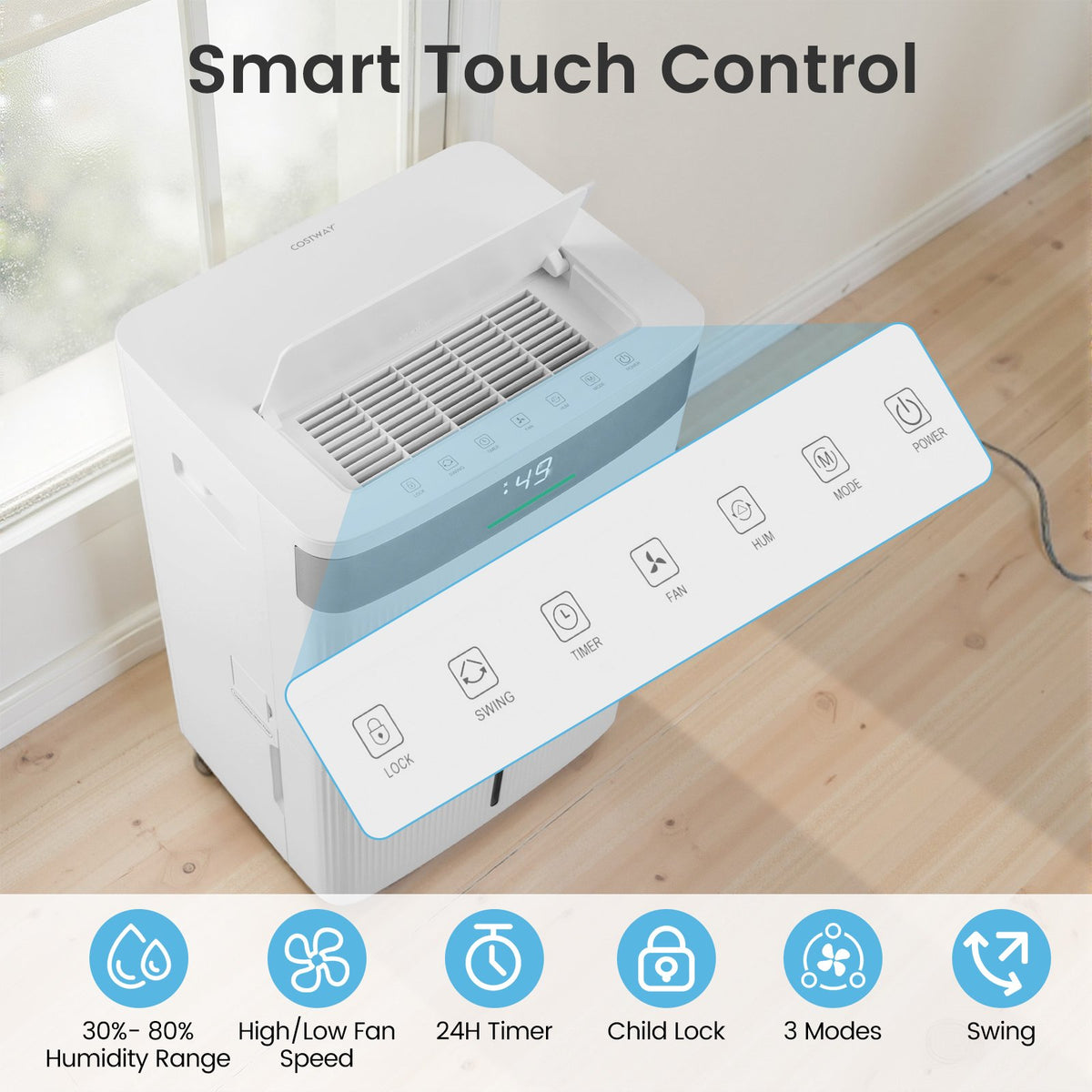 96 Pints Dehumidifier with 24H Timer and 3-Color Indicator-White view 7