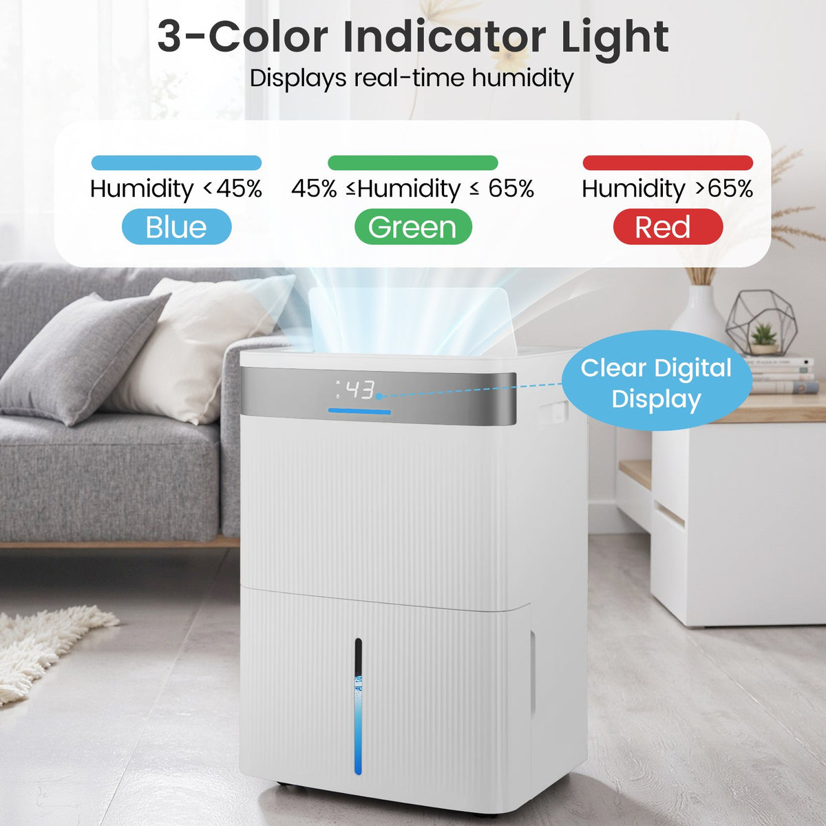 96 Pints Dehumidifier with 24H Timer and 3-Color Indicator-White view 8