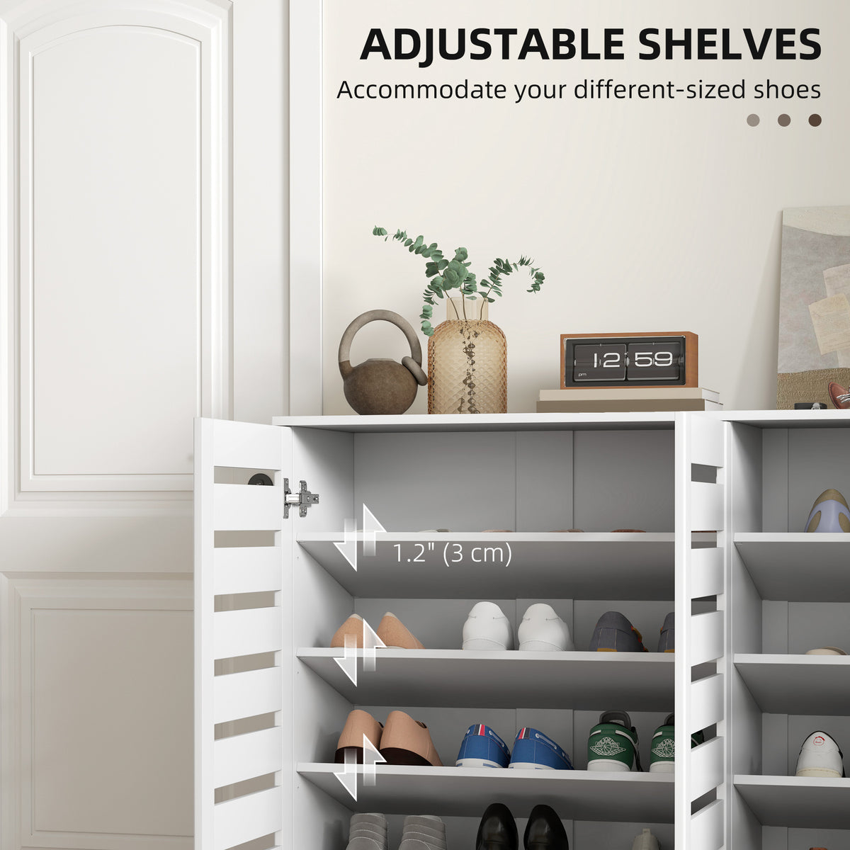 Narrow Shoe Cabinet with Slatted Doors, Adjustable Shelves for 20 Pairs of Shoes – view 16