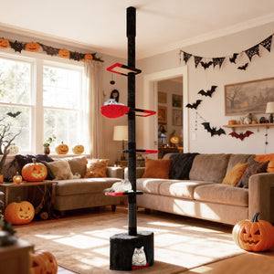 Floor to Ceiling Gothic Cat Tree 97-118 Inches Adjustable 5-Tier with Condo-Black view 2
