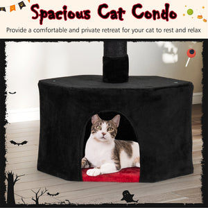 Floor to Ceiling Gothic Cat Tree 97-118 Inches Adjustable 5-Tier with Condo-Black view 6