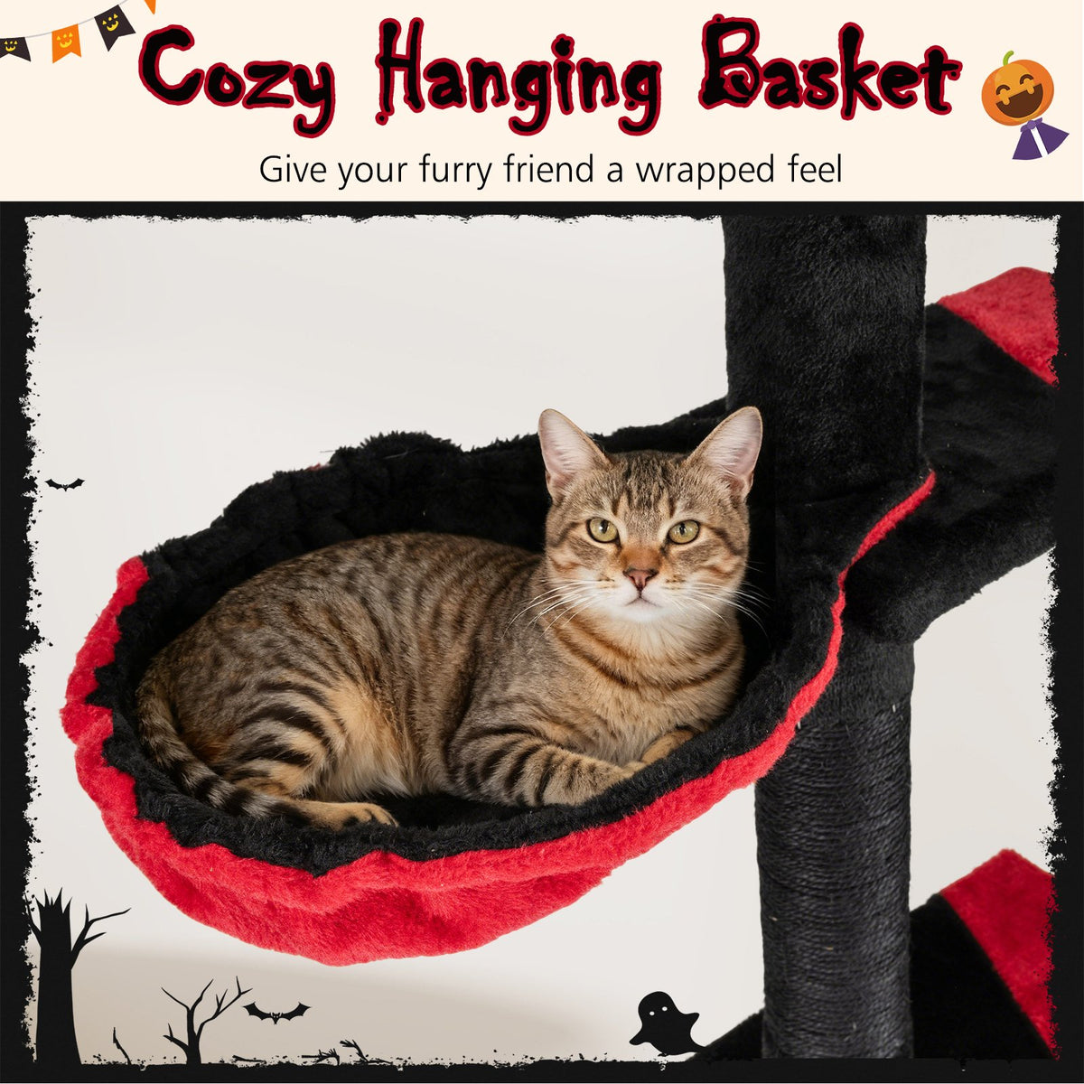 Floor to Ceiling Gothic Cat Tree 97-118 Inches Adjustable 5-Tier with Condo-Black view 7