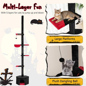 Floor to Ceiling Gothic Cat Tree 97-118 Inches Adjustable 5-Tier with Condo-Black view 8