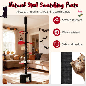 Floor to Ceiling Gothic Cat Tree 97-118 Inches Adjustable 5-Tier with Condo-Black view 9