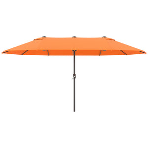 15' Outdoor Patio Umbrella with Twin Canopy Sunshade Steel Table Umbrella with Lift Crank Orange