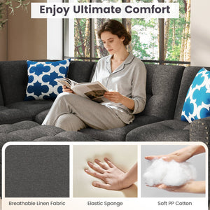98 Inches Sectional Sofa Couch with Movable Storage Ottoman and Linen Fabric Backs-DG view 9