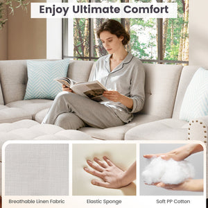 98 Inches Sectional Sofa Couch with Movable Storage Ottoman and Linen Fabric Backs-LR view 9