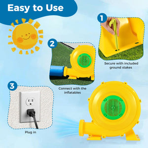 980W Bounce House Blower 1.31 HP Portable Air Pump Fan with Handle and Ground Stakes view 8