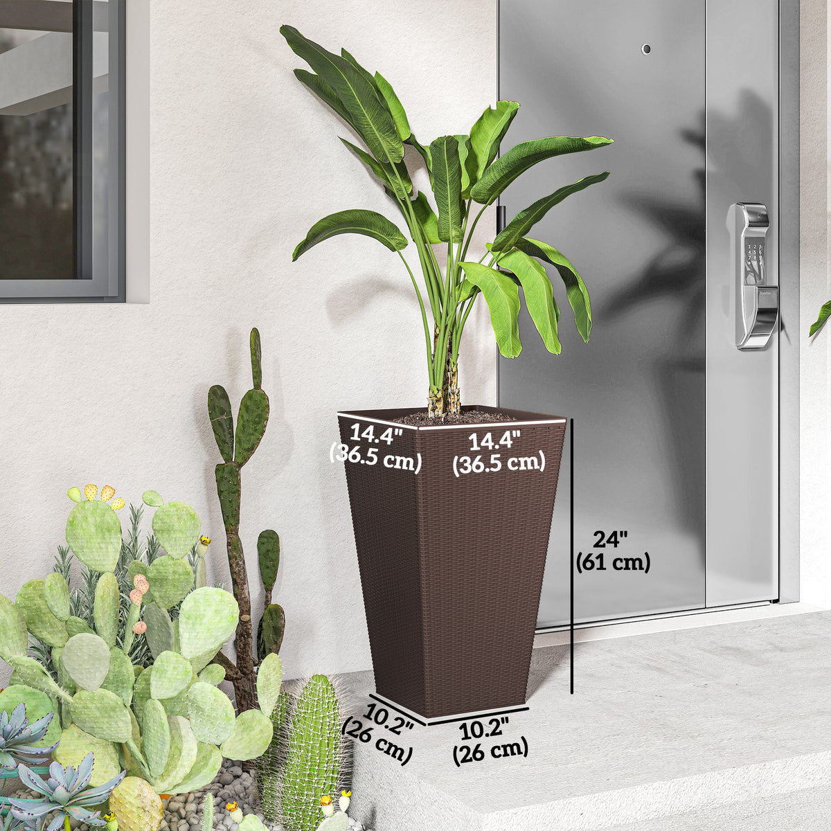 Set of 3 Tall Plant Stand, Outdoor & Indoor Flower Pot Set for Front Door, Entryway, Patio and Deck, Black – view 9