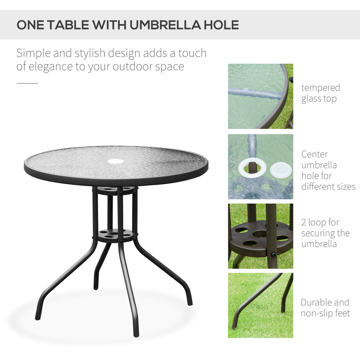 6 Pieces Outdoor Dining Set for 4 with Umbrella Patio Outdoor Furniture Set with Round Table 4 Folding Chairs Cream