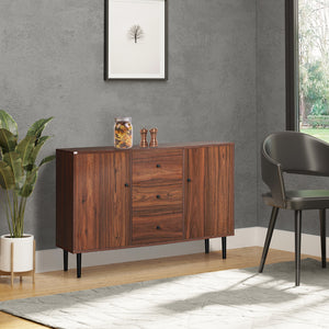 Kitchen Storage Sideboard, Buffet Cabinet with 2 Cupboard, 3 Drawers and Adjustable Shelves for Living Room Rustic Brown