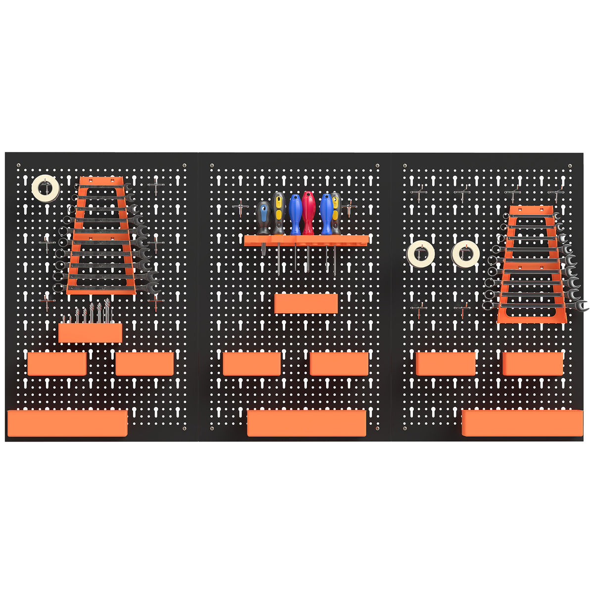 33 Piece Metal Pegboard Panels, Peg Board with 16 Hooks, Bins and Racks, Black and Orange