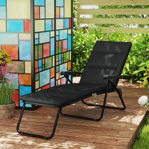 Foldable Lounge Chair, Reclining Patio Sun Lounger with 6-Position Adjustable Back, Blue and White