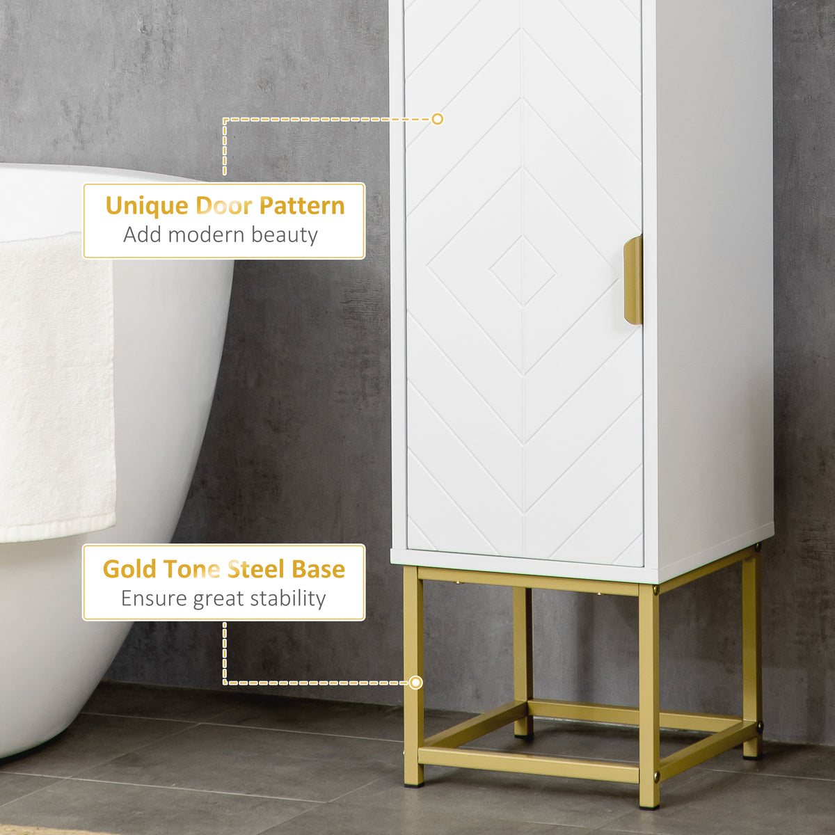 Tall Bathroom Storage Cabinet, Modern Narrow Bathroom Cabinet with Diamond Chevron Pattern and Adjustable – view 12