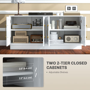 Modern TV Stand for up to 55" TV, TV Cabinet with 4 Soft Hinged Doors, 4 Cable Holes and 2 Adjustable Shelves, White