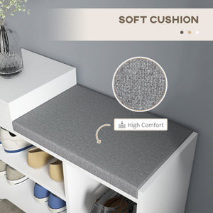 Upholstered Shoe Storage Bench, Hallway Shoe Storage with Seat, Drawer, 3 Open Shelves for Entryway, Grey – view 19