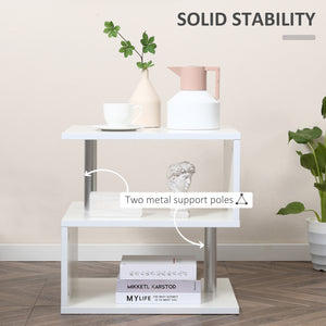 Wooden S Shape End Table 3 Tier Storage Shelves Organizer Living Room Side Table Desk White