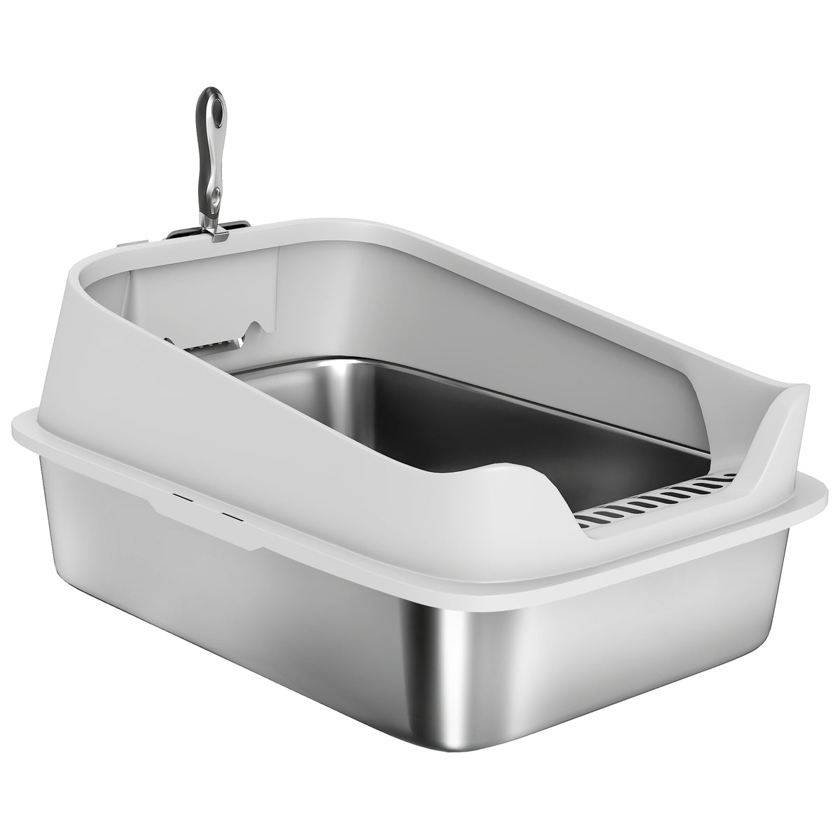 Cat Litter Box Stainless Steel with Metal Litter Scoop, Never Absorbs Odors, Anti Leakage, 17" x 13" x 10" – view 8
