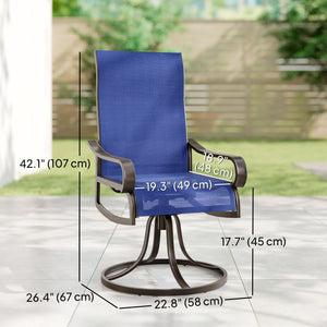 Patio Dining Chairs Set of 2, 360° Swivel Rocking Outdoor Chairs with Armrests, Breathable Mesh, Navy Blue