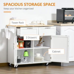 Rolling Kitchen Island with Storage Drawers, Kitchen Cart with Rubber Wood Top, Cabinet & Towel Rack, White – view 5