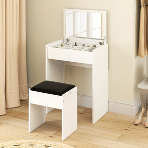 Modern Vanity Set with Makeup Table and Cushioned Stool – view 6