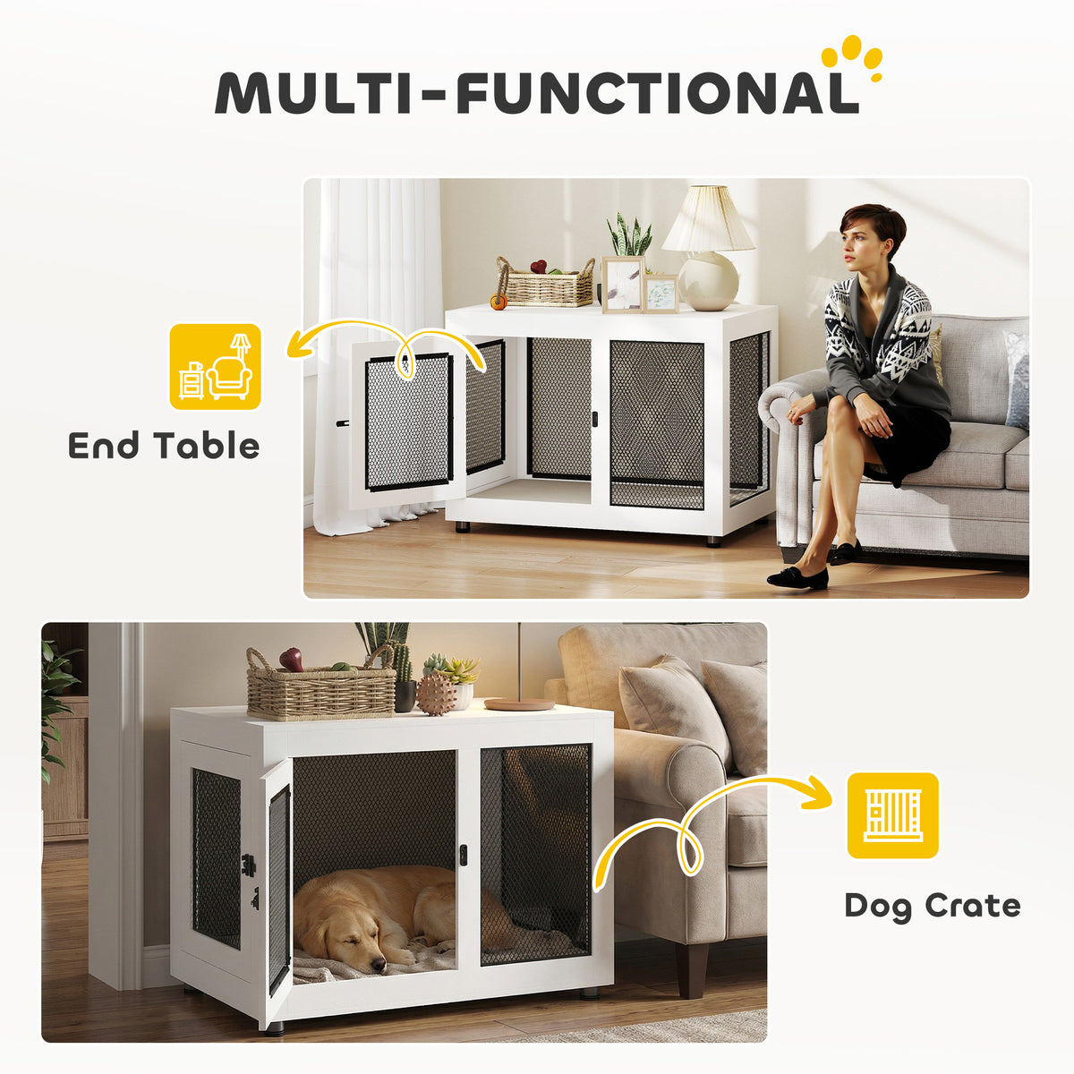 Pet Crate End Table with Water-resistant Cushion or Large Medium Dogs, Black – view 11