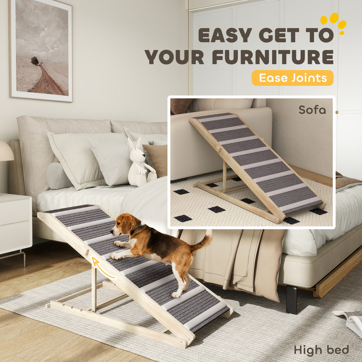 Dog Ramp for Couch, Foldable Pet Ramp for Small to Large Dog, 4 Adjustable Height from 14" to 20"