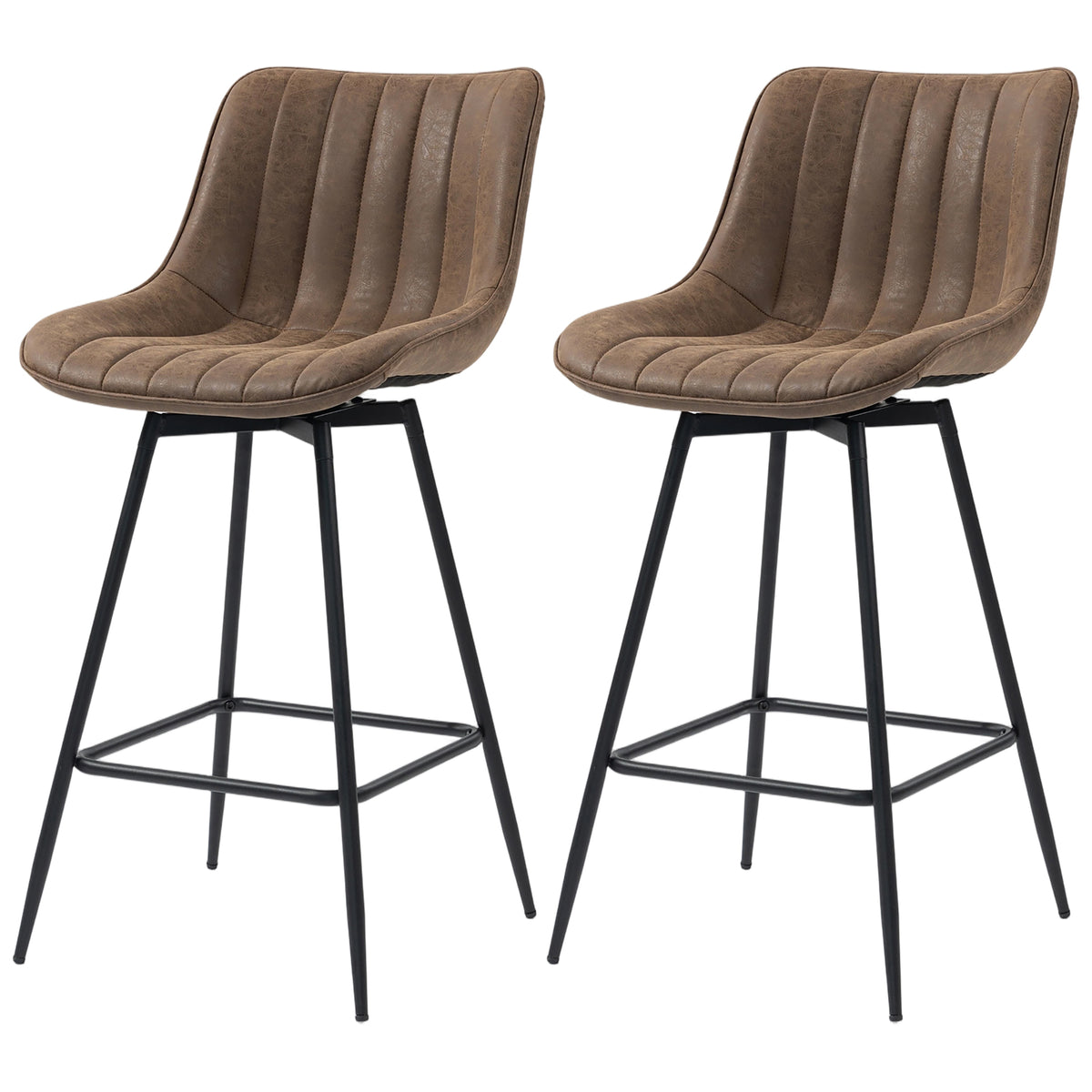 Set of 2 Counter Height Barstools, PU Leather Upholstered Bar Stools with Backrest – view 8